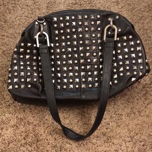 Black leather studded handbag